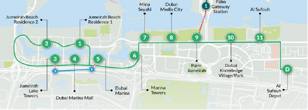 Трамвай в Дубае - Карта