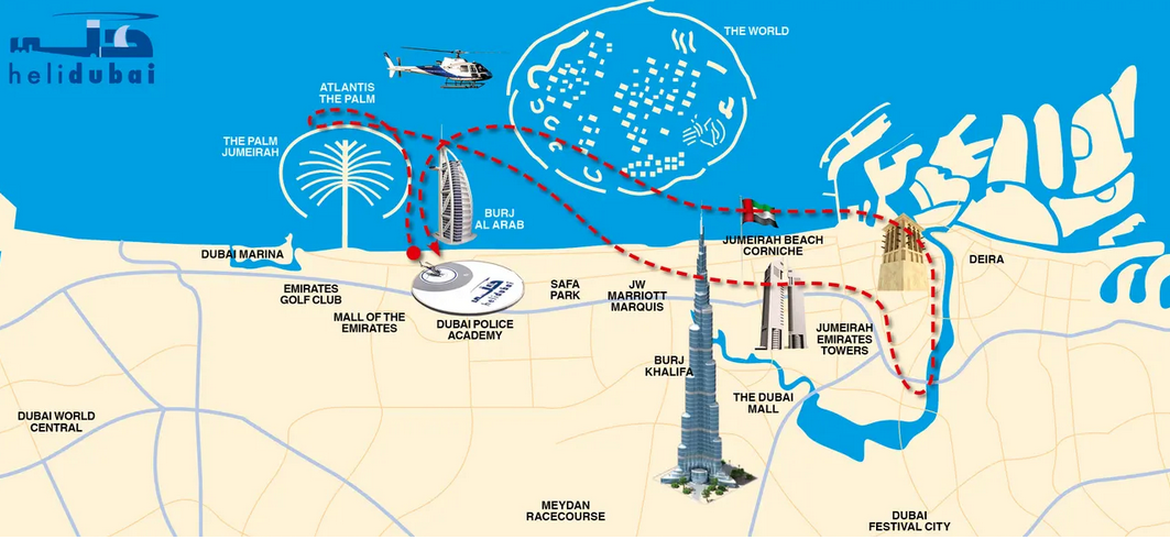 Вертолетные экскурсии в Дубае - Маршрут 22-минутного полета