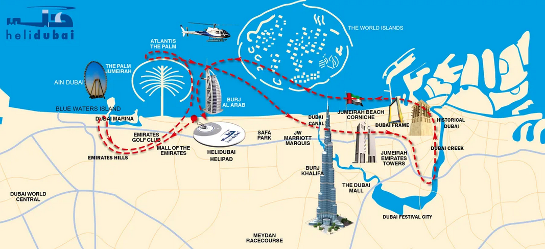 Вертолетные экскурсии в Дубае - Маршрут 30-минутного полета